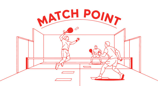 Squash Players In Action During Intense Match Point, Vector Illustration