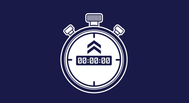 Stopwatch Illustration On Dark Blue Background, Time Measurement Concept With Graphics