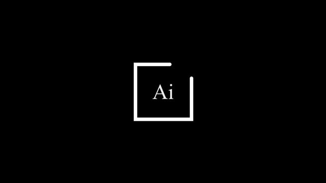 Artificial intelligence AI logo animation with glowing sparkle stars inside square frame on black background, futuristic tech icon motion graphics for machine learning and smart technology concept