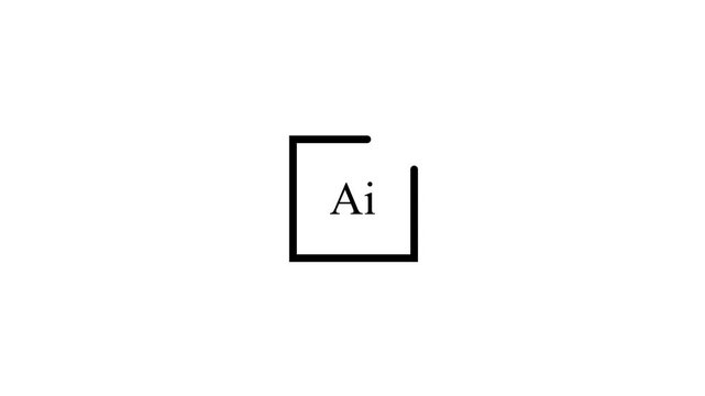 Minimalist artificial intelligence AI logo anie stars on clean white background, technology tech icon reveal loop motion graphics machine learning concept