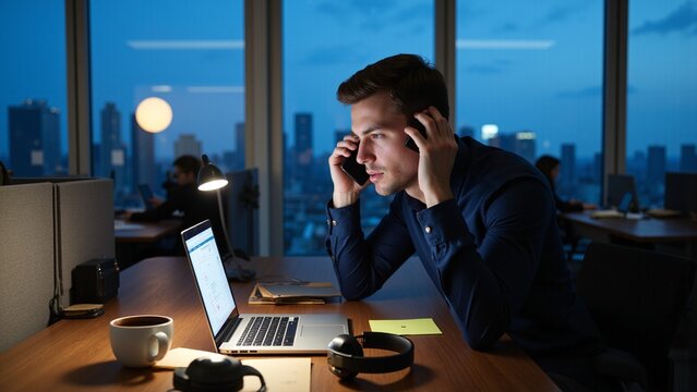 Businessman on Phone Call Working on Laptop