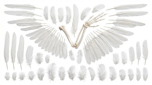 feather bone skeleton bird bones plume plumes downy fluffy soft light airy bird avian natural organic decorative ornamental delicate intricate pattern collection assortment variety