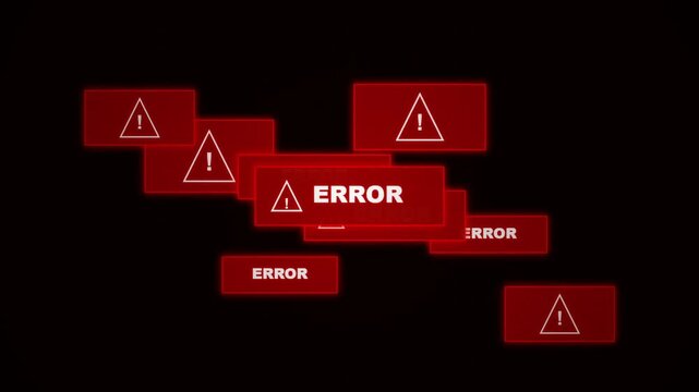 Cascading red critical error windows popping up on a black background for a cyber security or system failure concept.