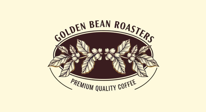 Golden Bean Roasters Premium Quality Coffee Logo Design.