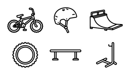 Fototapeta premium BMX Bike, Helmet, Ramp Icons: Extreme Sports Vector Set for Action Graphics