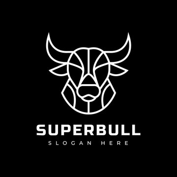 Bull head aggresive line logo design vector