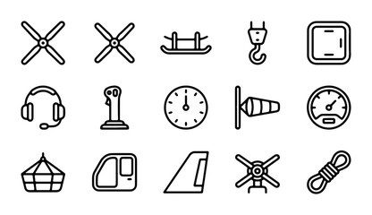 Aviation and Transport Icons: Propellers, Cockpit, Tail Fin, Crane, Rope, Gauge © Faruk
