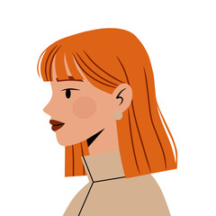 Redhead young woman side profile portrait, elegant fashion flat vector illustration © Zizi