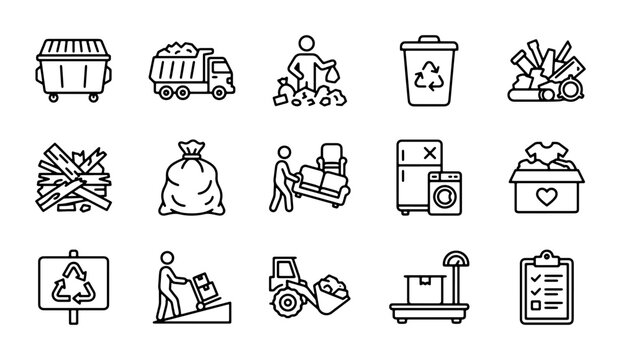 Recycling Icons, Waste Management Symbols, Eco-Friendly Collection, Green Living Graphics