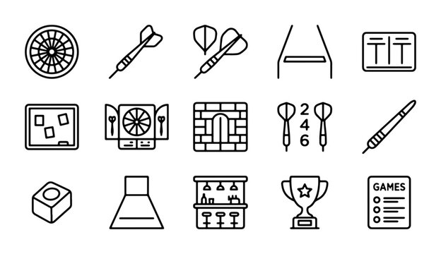 25 Casino and Bar Game Icons: Roulette, Darts, Trophy, Scoreboard, Bar Counter