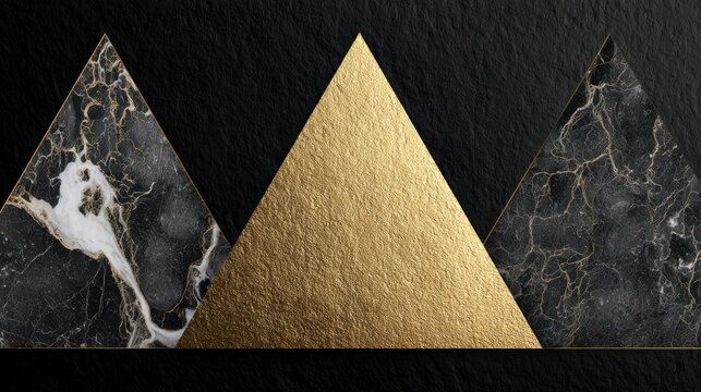 Three contrasting textured triangles are displayed against a dark background in a modern design arrangement.