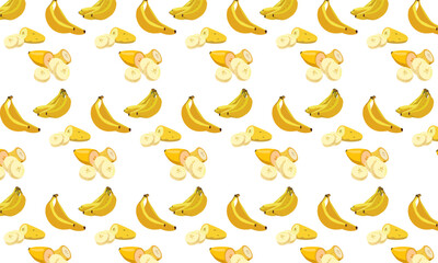 Fototapeta premium Banana seamless pattern, vector yellow tropical fruit background