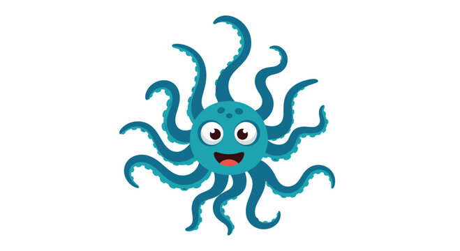 Cartoon octopus illustration with smiling face and tentacles isolated on white