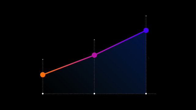Cryptocurrency 3 Point Statistics Diagram with Purple Orange Hologram Flow.