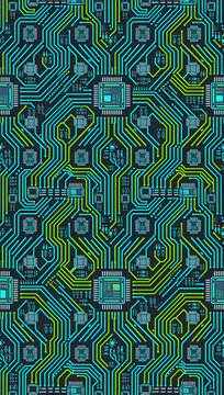 Futuristic Seamless Technology Circuit Pattern with Digital Network and Cyber Interface Background