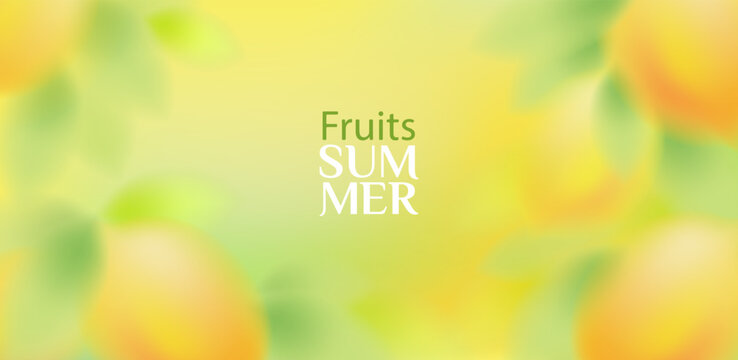 Colorful yellow and green background with citrus fruits, juicy lemon or lime slices, fresh tropical texture with blur effect, flat fruity pattern with organic food, summer advertising vector banner po