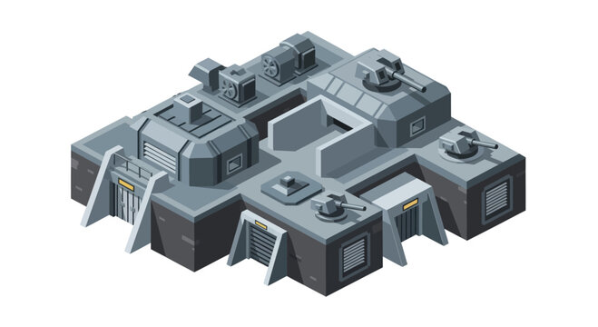 Futuristic Military Base Building Isometric View.