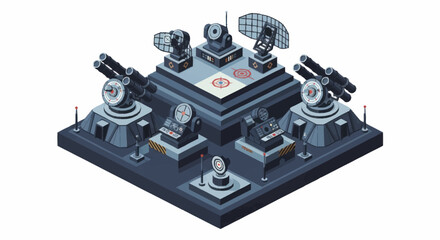 Futuristic Military Defense System with Multiple Weapons and Radar. © Vario