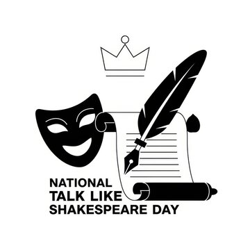 National Talk Like Shakespeare Day celebration icons with mask and quill