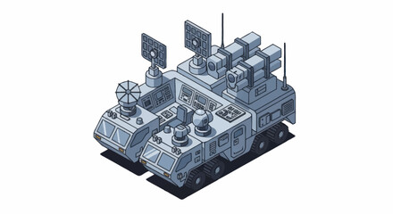 Futuristic Military Vehicle with Radar and Missile Launchers. © Vario