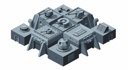 Futuristic Sci-Fi Military Base Building Isometric View. © Vario