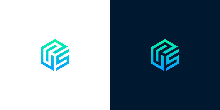 Abstract geometric logo design in blue and green gradients, representing innovation and technology