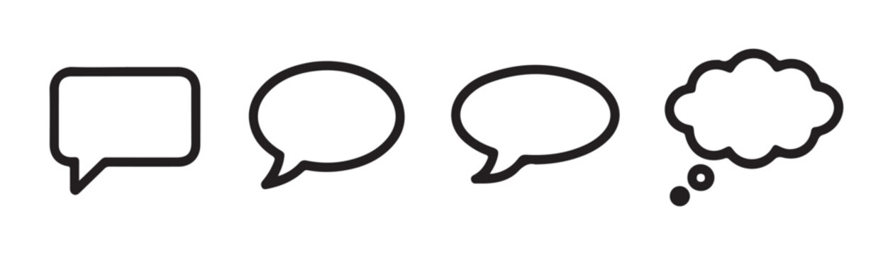 Collection of four distinct speech bubble outline icons featuring rectangular and cloud shapes.