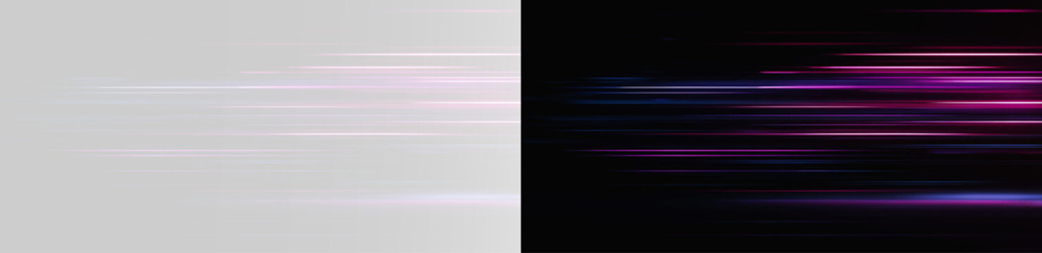 Glowing acceleration streak showcasing fast forward movement with bright neon horizontal lines of high velocity violet light