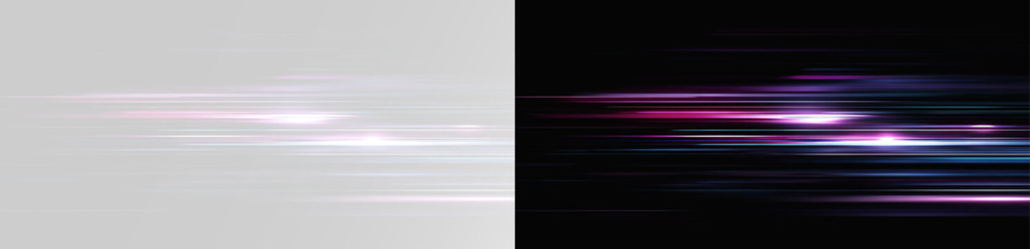 Futuristic hyper speed warp effect with neon energy beams stretching horizontally into long fast movement blurred lines art