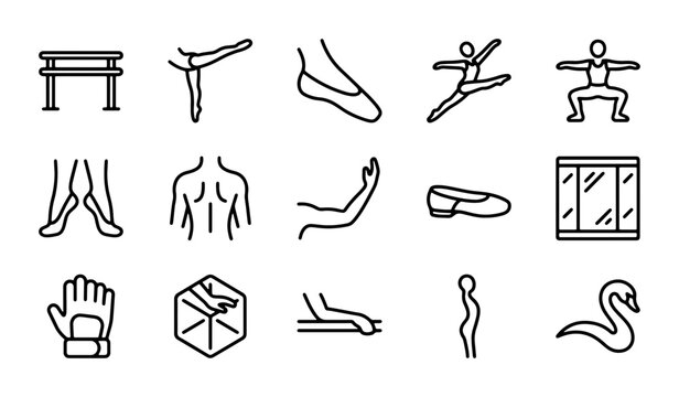 Ballet Dancer Poses, Yoga Stretches, Fitness Icons, Human Body Parts, Vector Set