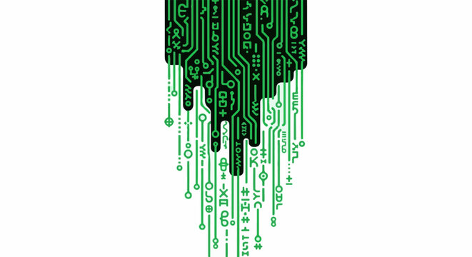 Abstract green circuit board pattern with digital dripping effect