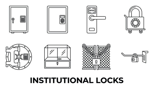 Institutional locks set for security and safety control collection of modern and old lock icons.