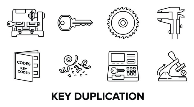 Key duplication process equipment and supplies for making copies of keys safely and efficiently.