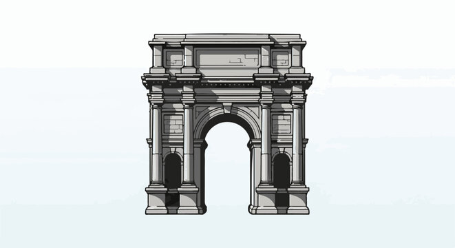 A gray stone triumphal arch with a grand arched entryway and detailed stonework