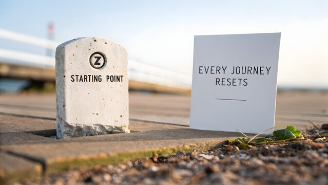 Stone milestone marker and sign showing a starting journey