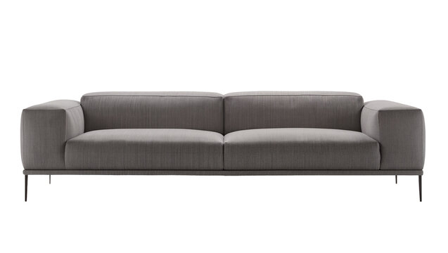 Modern gray fabric sofa with thin black legs