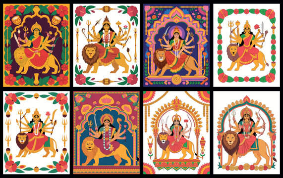 Goddess Durga Navratri Poster Collection with Lion and Divine Shakti Art