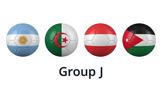 2026 World Cup Group J Soccer Ball Flag Argentina Algeria Austria Jordan Isolated White Background