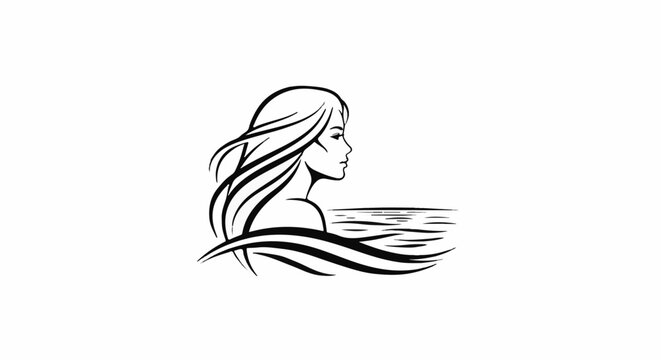 Stylized profile of a woman emerging from water with flowing hair
