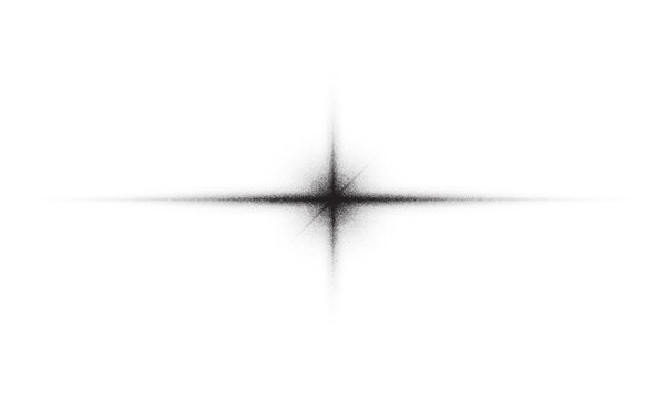 Abstract black dotwork starburst with stipple effect and grainy halftone gradient. Black star sparkle burst grunge vector edge patterns. Png image