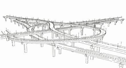 Fototapeta premium Intricate sketch of a multi-level highway interchange under a bright sky