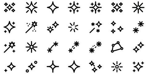 Fototapeta premium Sparkle star icons set outline on transparent background vector