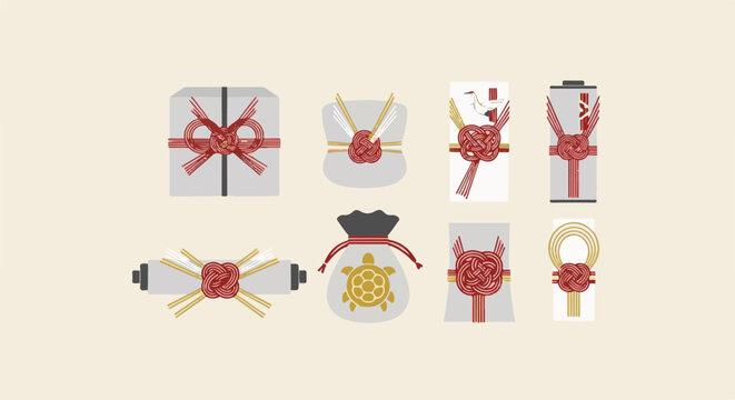 Assortment of decorative gift wrappings with traditional knotwork