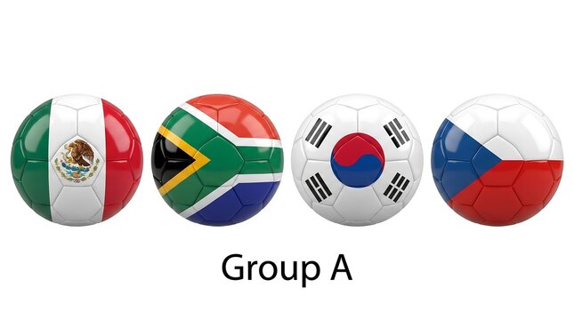 2026 World Cup Group A Soccer Ball Flag Mexico South Africa South Korea Czech Republic Isolated White