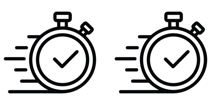 Speedy stopwatch icon, fast time concept, deadline and quickness symbol, timer with check mark