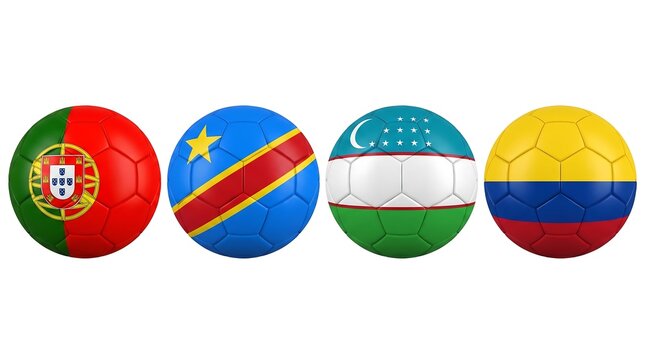 2026 World Cup Group K Soccer Ball Flag Portugal DR Congo Uzbekistan Colombia Isolated White