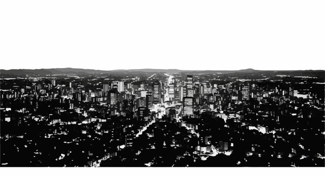 A monochromatic, abstract aerial view of a densely packed cityscape at night