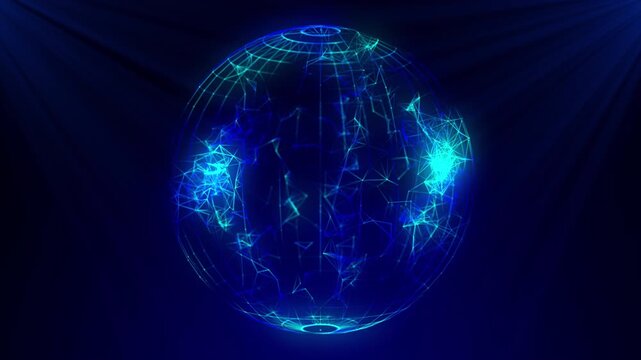 Blue Glowing Futuristic Plexus Sphere Infinite Rotation Animation