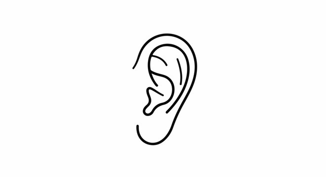 Simple black outline of a human ear against a white background