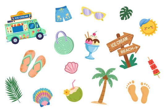 Tropical Beach Vacation Icon Set for Summer Holiday